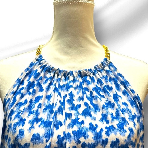 MICHAEL KORS TWILIGHT BLUE GOLD CHAIN HALTER DRESS - Picture 3 of 9